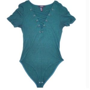 NWT forever 21 lace-up ribbed bodysuit